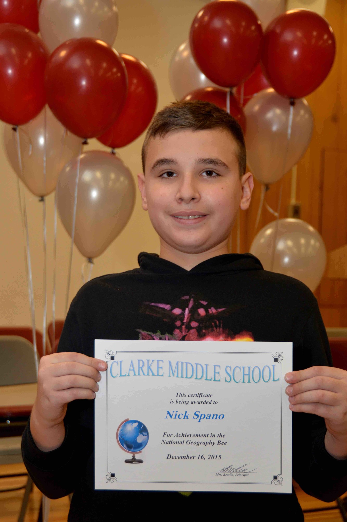 Nick Spano, a Clarke seventh-grader,  was victorious at the school’s geography bee.