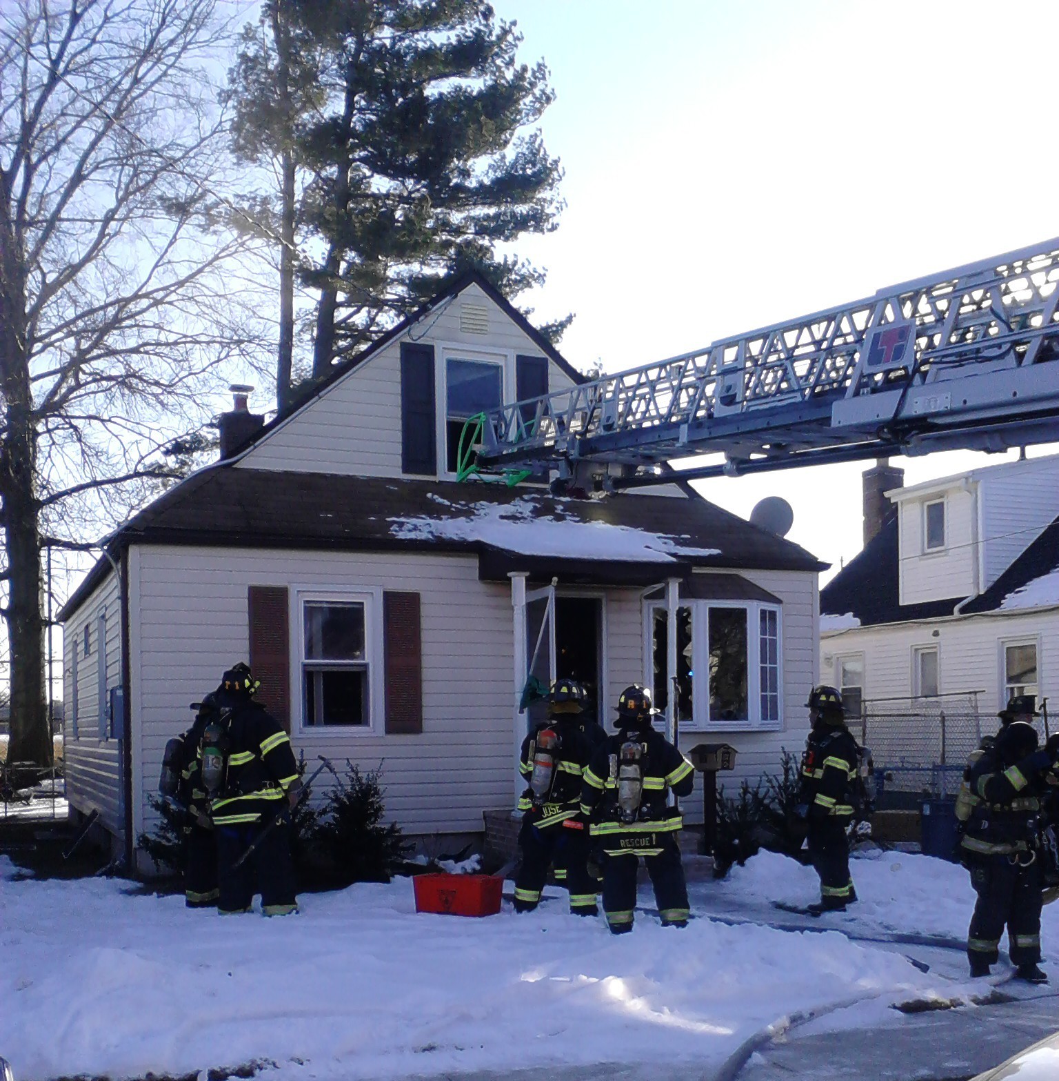 The fire originated in the kitchen of this one and a half story home, Elmont F.D. said