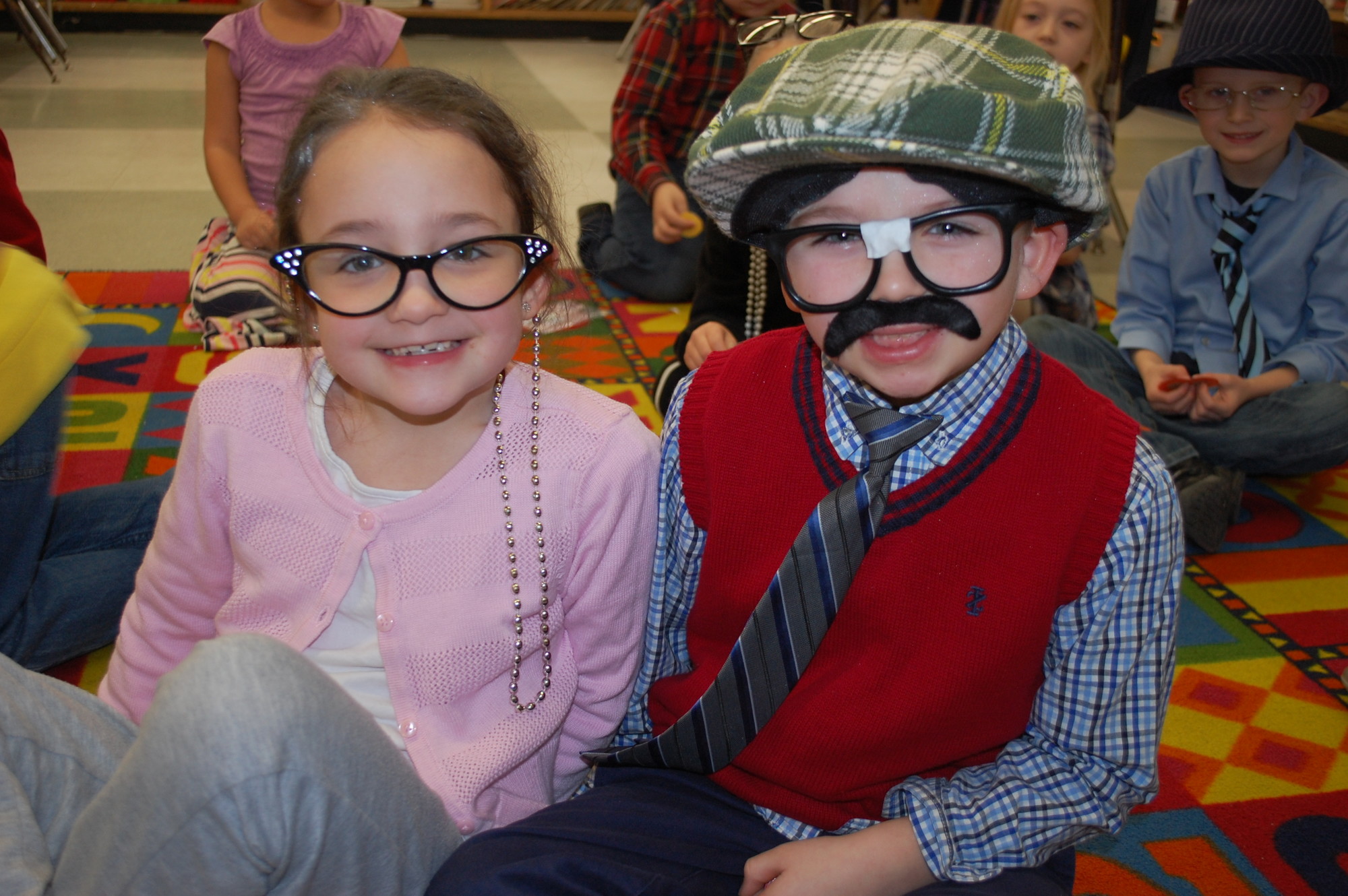 Manor kindergartners Nicole Krupka and Dylan Lukas dressed like they were 100 years old.