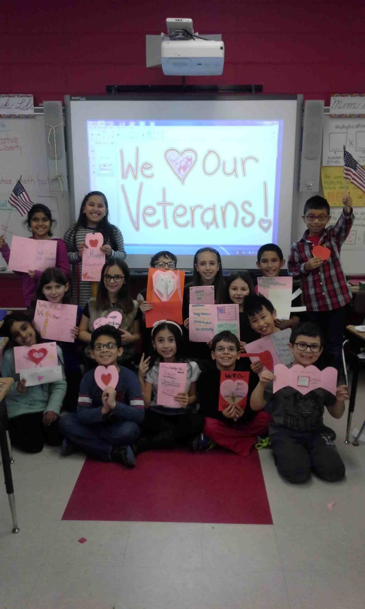 Third-grade classes showed support for United States armed forces servicemen and women.