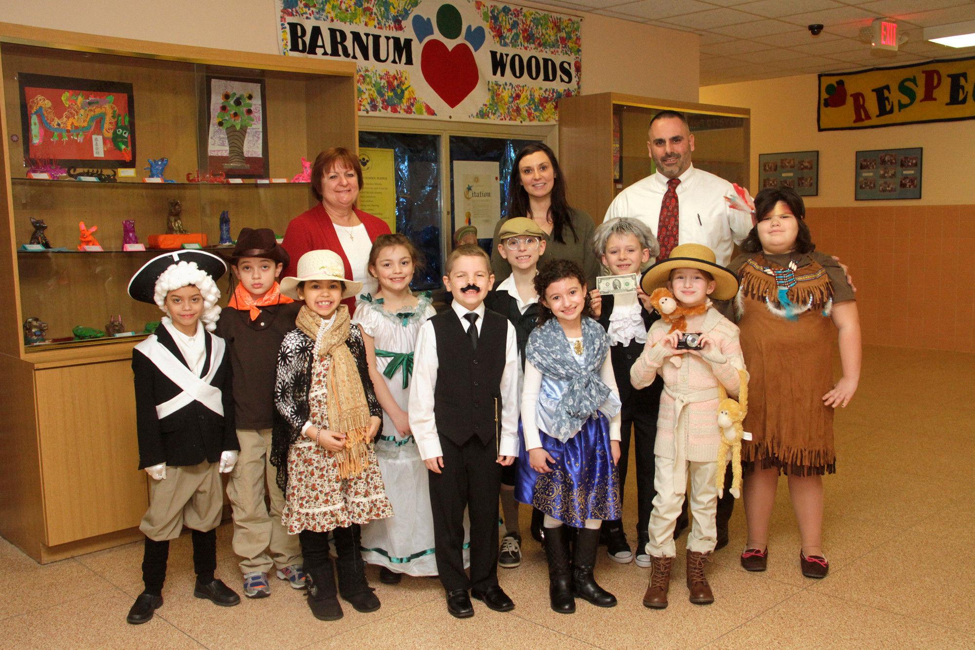 While Luke Pamdolfi and Daniel Caliguirre, far left, chose to dress like George Washington and Teddy Roosevelt in advance of Presidents Day, Barnum Woods Elementary students donned an assortment of costumes at the Famous Americans Parade on Feb. 10.