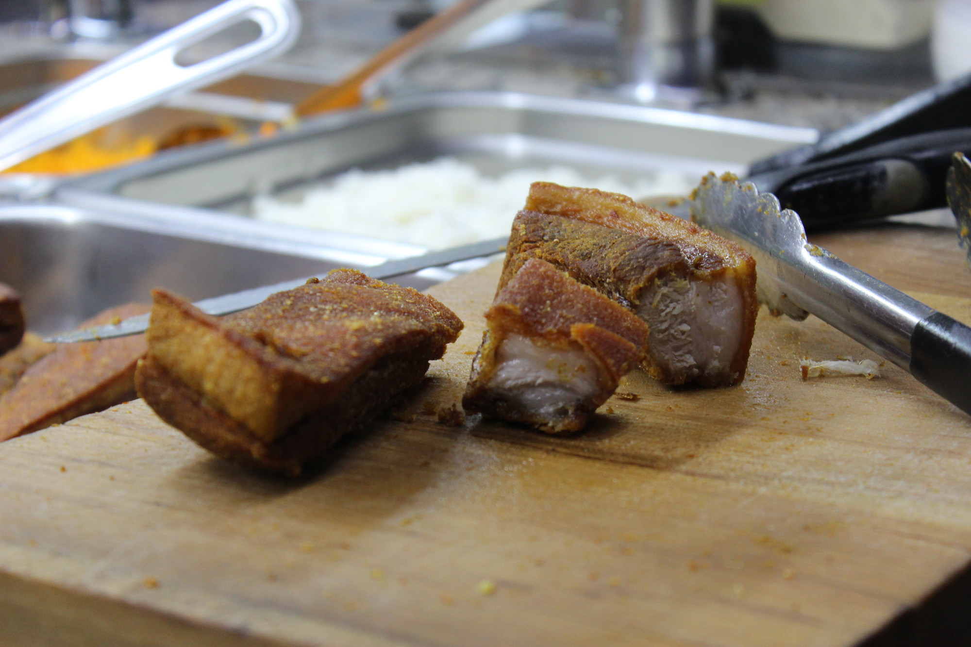 Chicharon, or fried pork belly, is one of Papo Deli’s biggest selling items.