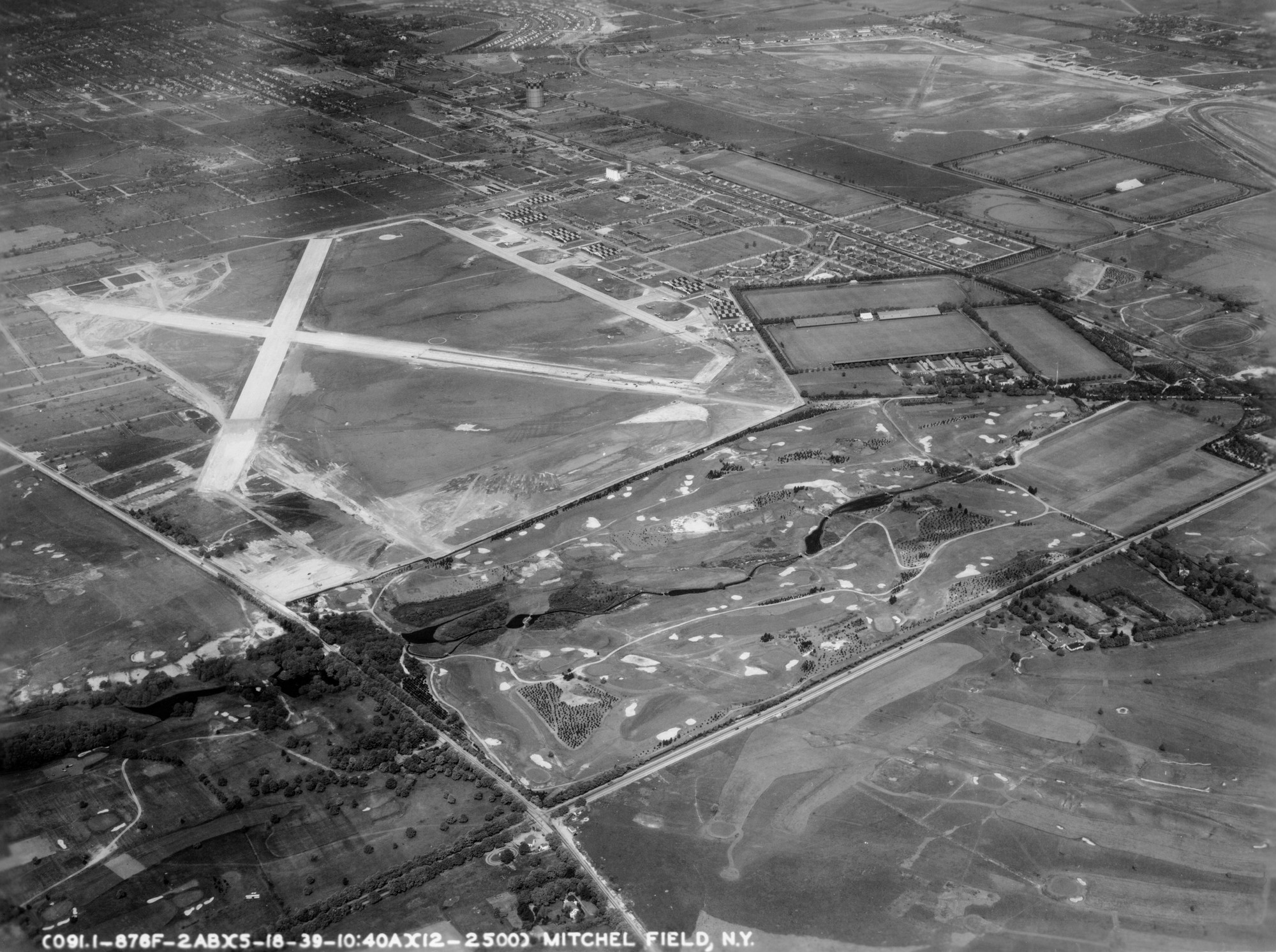 KroPlick said this aerial shot of the region, taken in 1938, shows Salisbury Links, and the proximity of East Meadow to the Coldstream Golf Club, the Meadow Brook Golf Club, the Meadow Brook Polo Field and Mitchel Field. Two years earlier, the races briefly returned to the area after the four-mile Roosevelt Raceway was constructed.