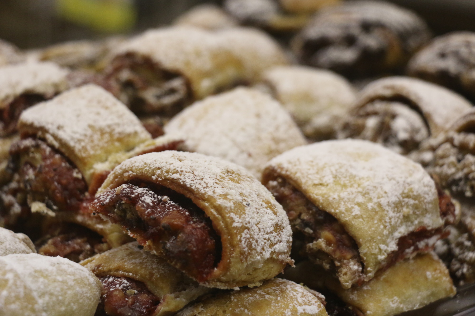 Rugelach and other authentic desserts are on display at the deli’s counter.