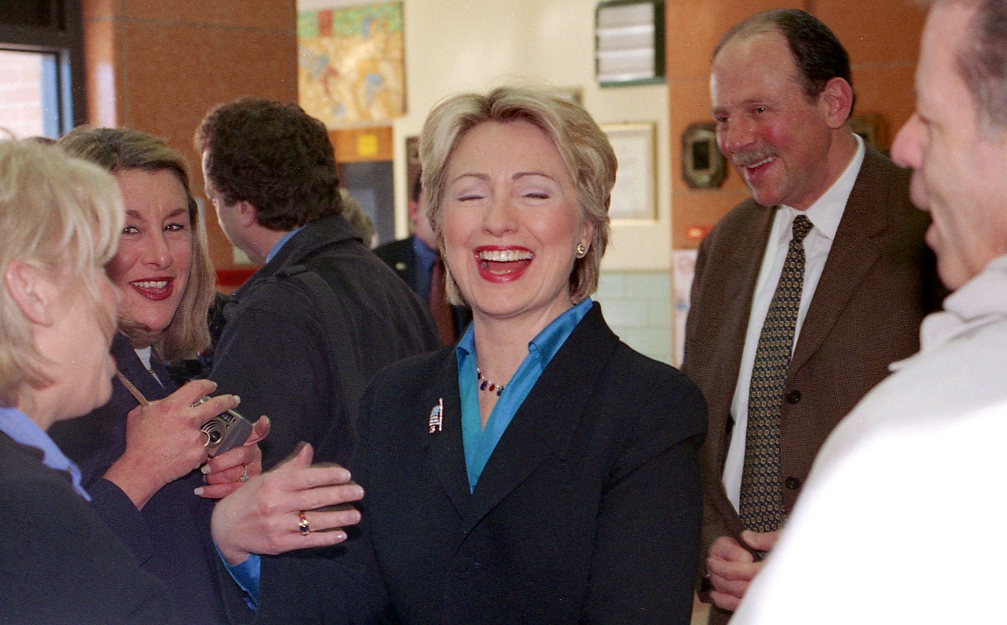 Then Sen. Hillary Clinton spent a couple of hours at Woodland Middle School in East Meadow in February 2002. 
                                            Photo by Scott Brinton/Herald