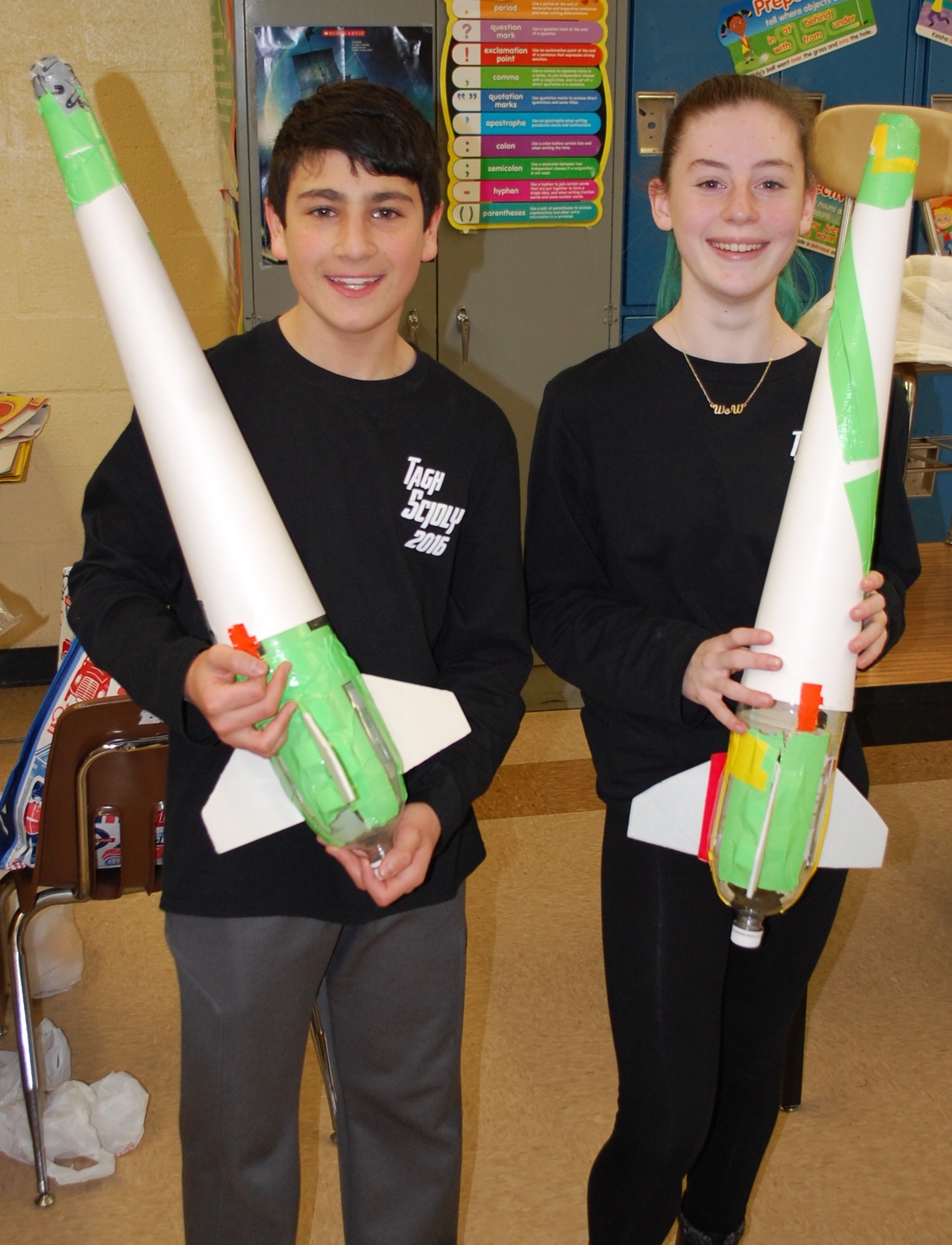 Wantagh seventh-graders Michael Minars and Margaret Gates made bottle rockets for the Science Olympiad Regional Competition on March 5.