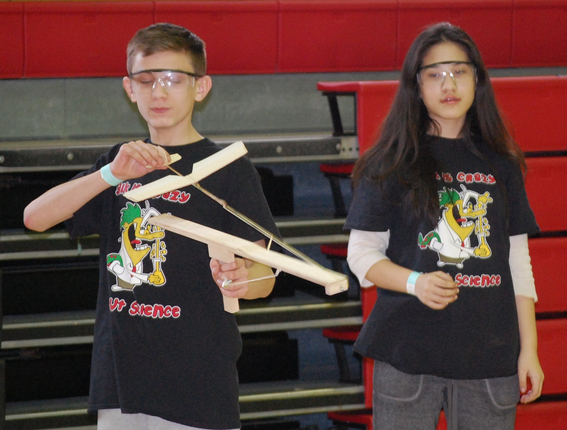 Salk students Evan Peters and Jillian Smith, both of Wantagh, were ready to fly their airplane.