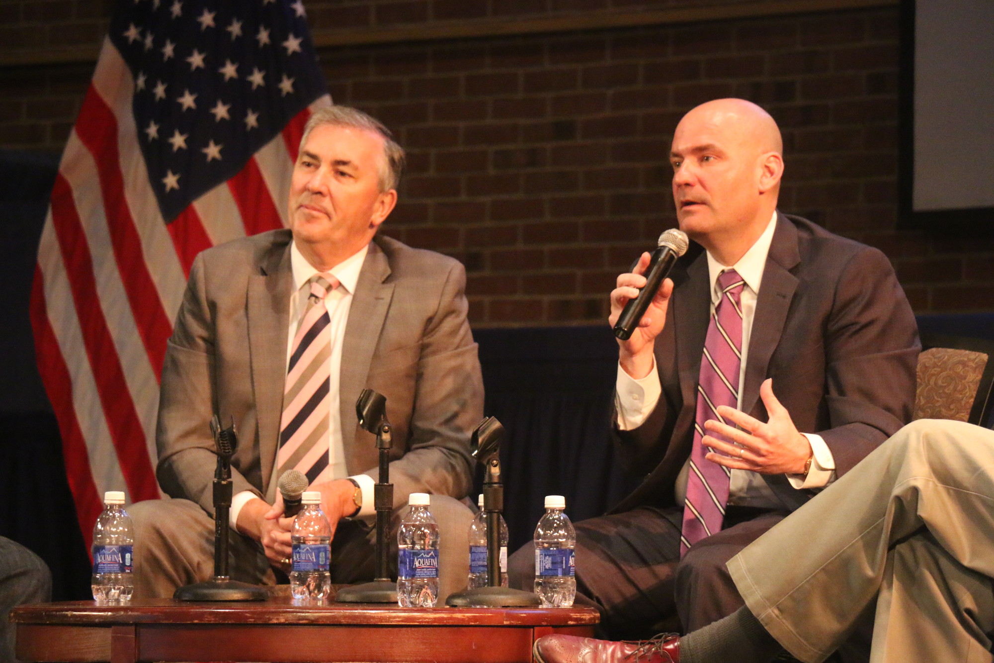 Former New York state Senator Michael Balboni, left, and political pundit Christopher Hahn spoke during the panel discussion.
