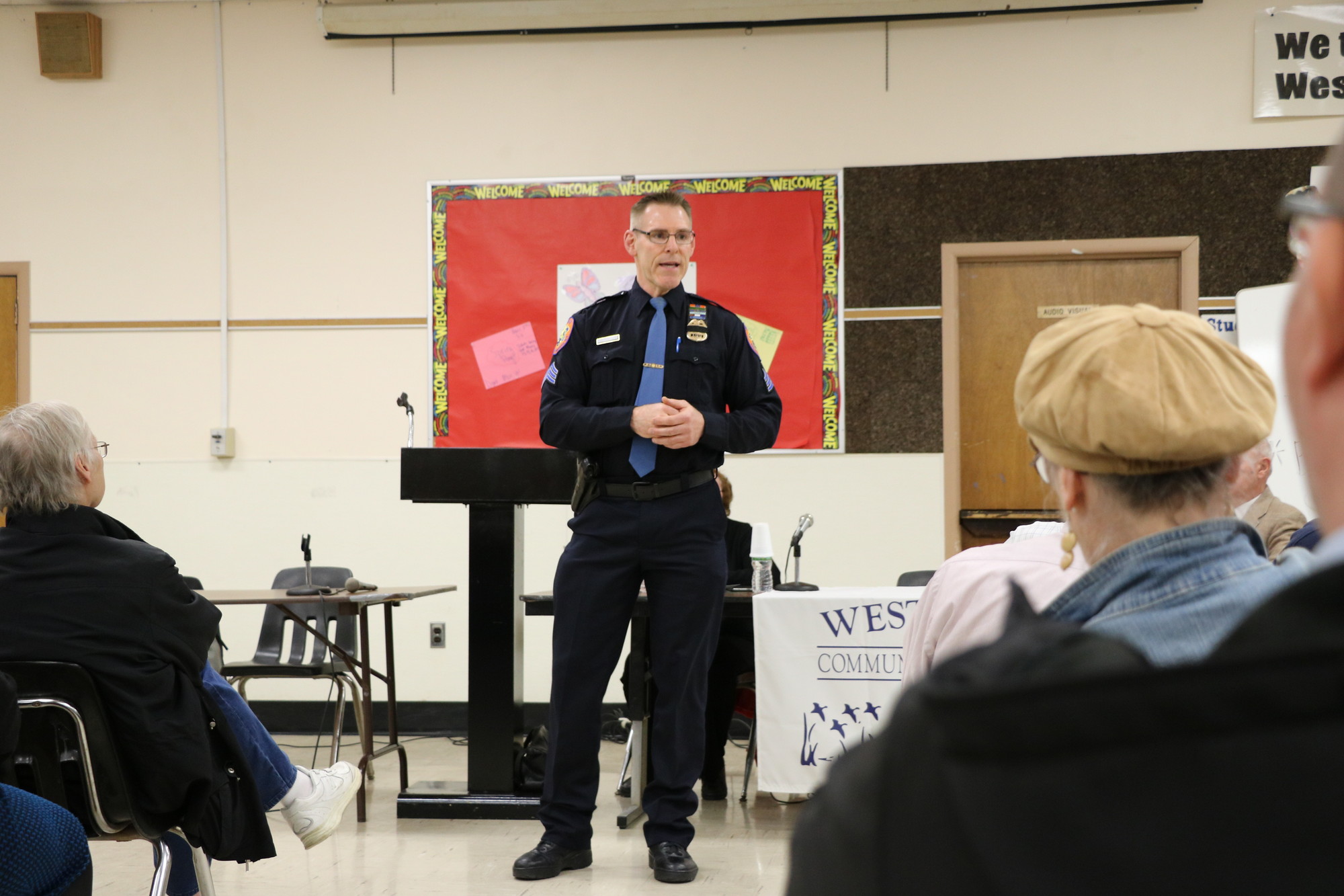 Sergeant Ed Grim of the Nassau County Police Department’s 5th Precinct addressed the crime issue in West Hempstead at the community meeting last week.