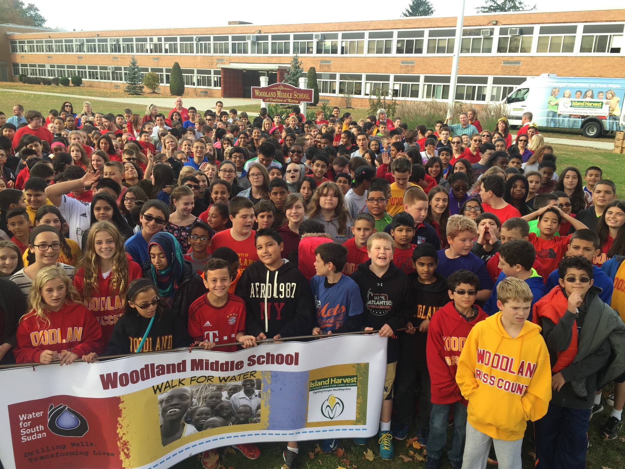 Woodland Middle School seventh-graders participated in the Walk for Water on Nov. 2, collecting food and water for Island Harvest.