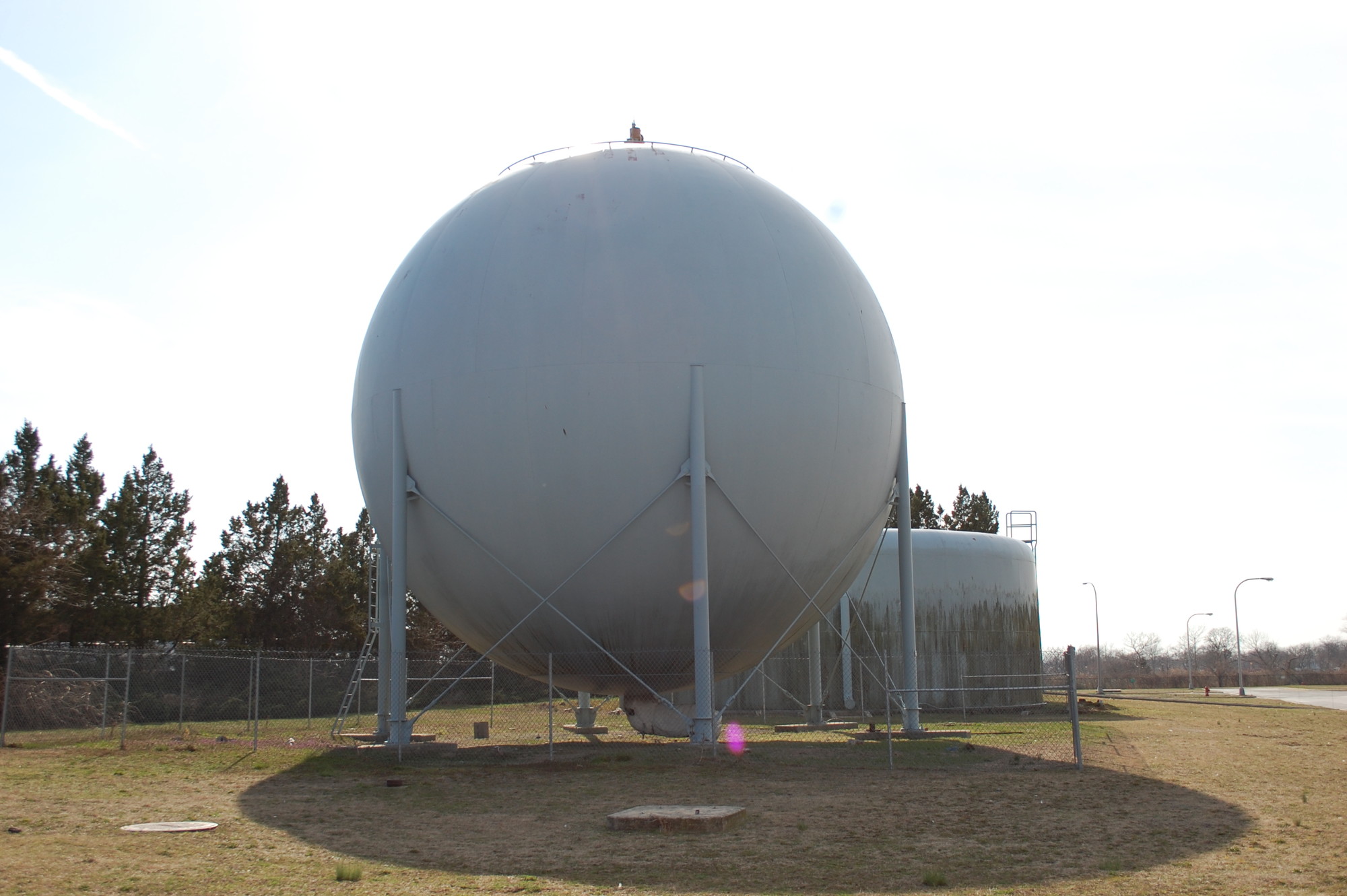 The methane sphere stores gas that is used to power parts of the plant.