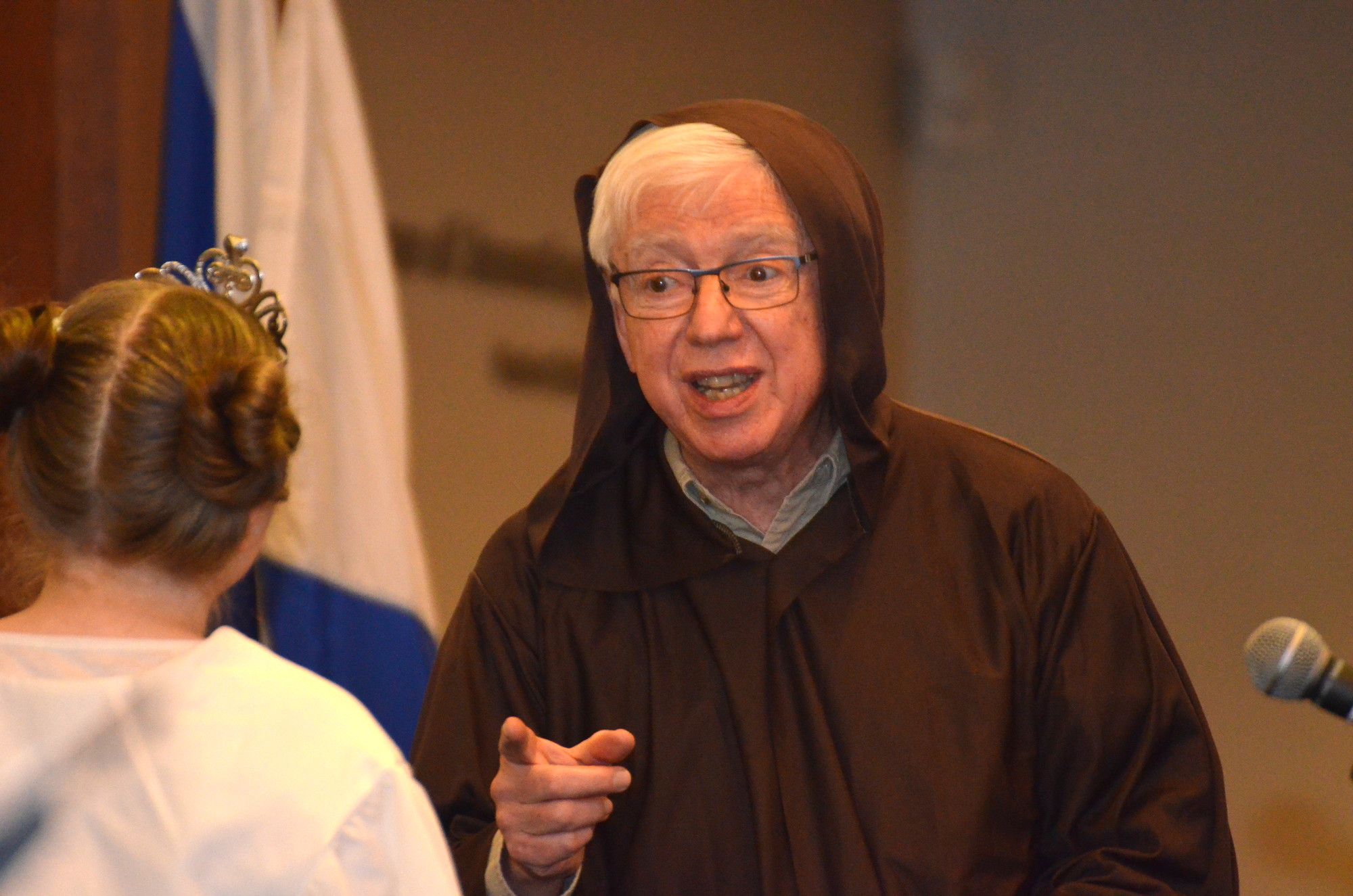 Barry Howard during the performance of the Purim story at Temple Avodah.