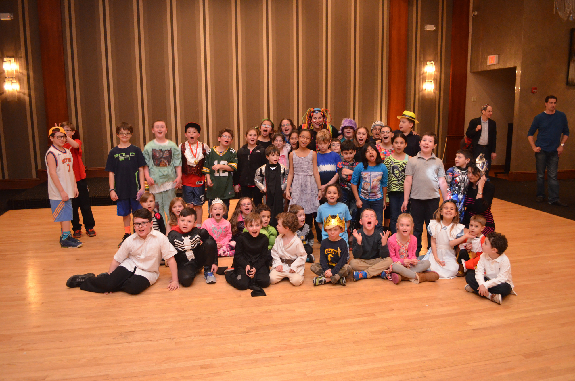 All of the children posed for a photo in the costumes that they wore for Purim.