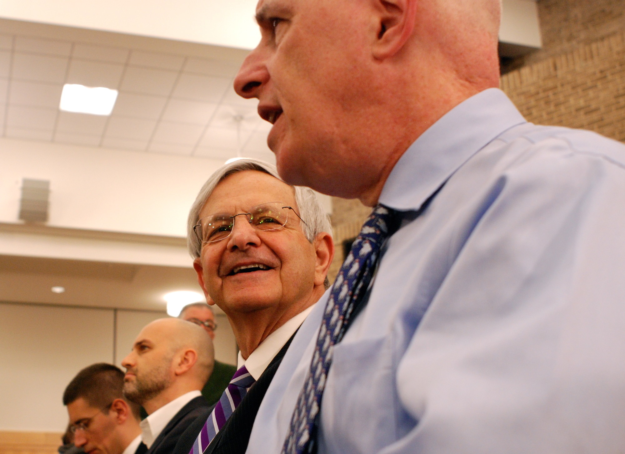 In the audience were Richard Guardino, left, executive dean of Hofstra’s Wilbur F. Breslin Center for Real Estate Studies, and a former Town of Hempstead supervisor, and Dr. Richard Himelfarb, a political science professor.