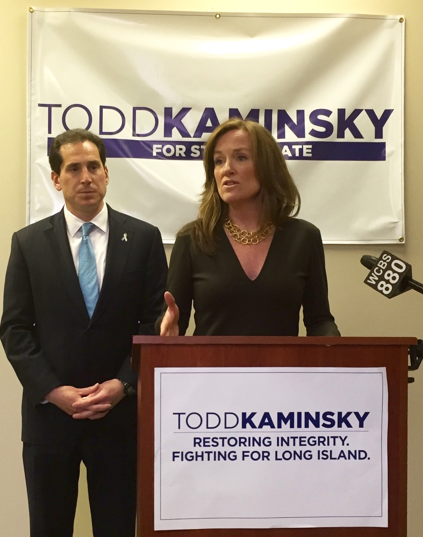 U.S. Rep. Kathleen Rice announced her support for Kaminsky, left, on Monday.