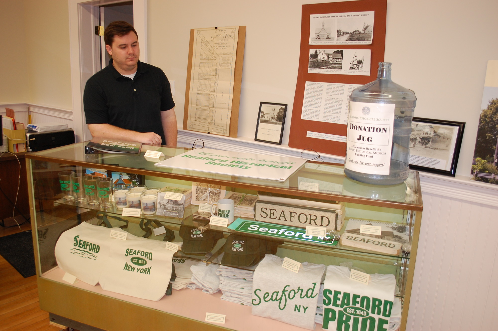 Patrick Martz designed Seaford merchandise for the Historical Society to sell to raise money for the all-volunteer organization.