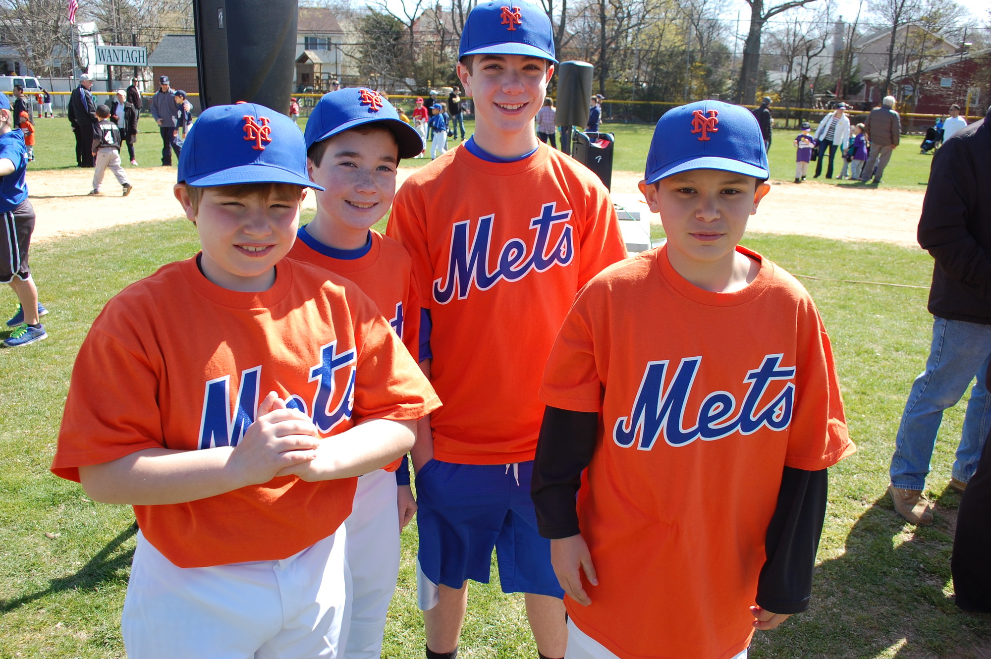 The Wantagh Little League held its opening-day parade and ceremony last Saturday morning, with many players dressing like the pros, including Drew Cafiso, Ryan Dunbar, Andrew Bonanno and Mark Russo of the Mets.