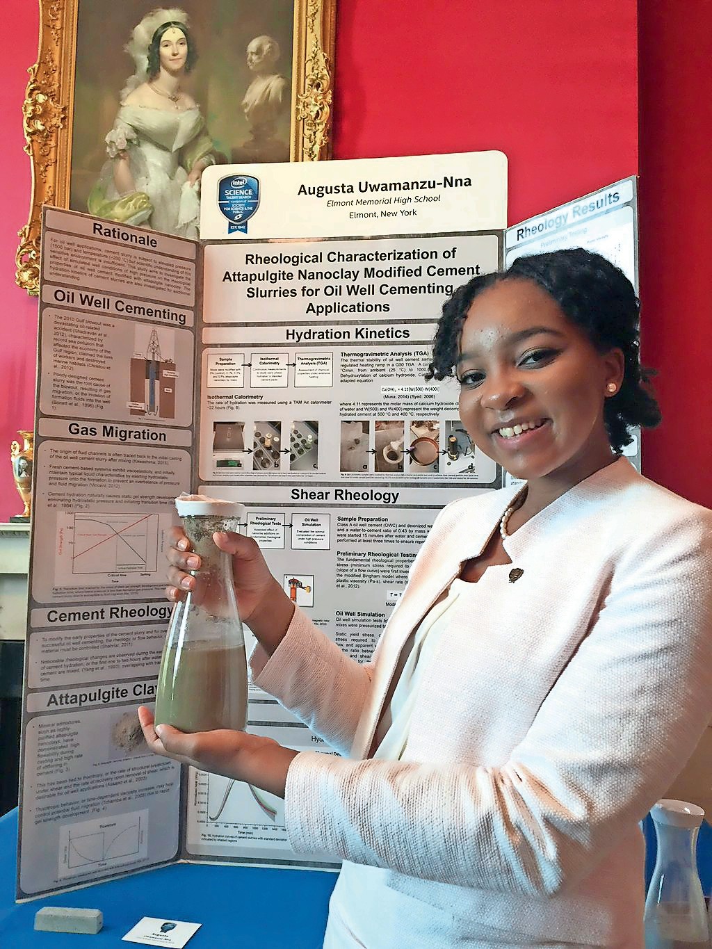 Augusta Uwamanzu-Nna presented her project on a new cement mix that can prevent oil spills at the White House Science Fair on April 13.