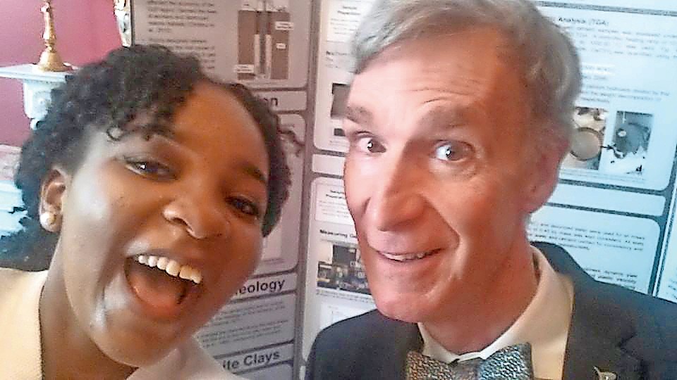 Augusta discussed her project on a new cement mix that would prevent off-shore oil well leaks with celebrity scientist Bill Nye “the science guy.”