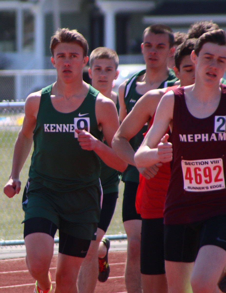 Kennedy runners Jacob Giller, left, William Sasson, center, and Brendan Malin ran the mile. The photographer, Steven Sasson, is a Merrick Avenue Middle School eighth-grader.