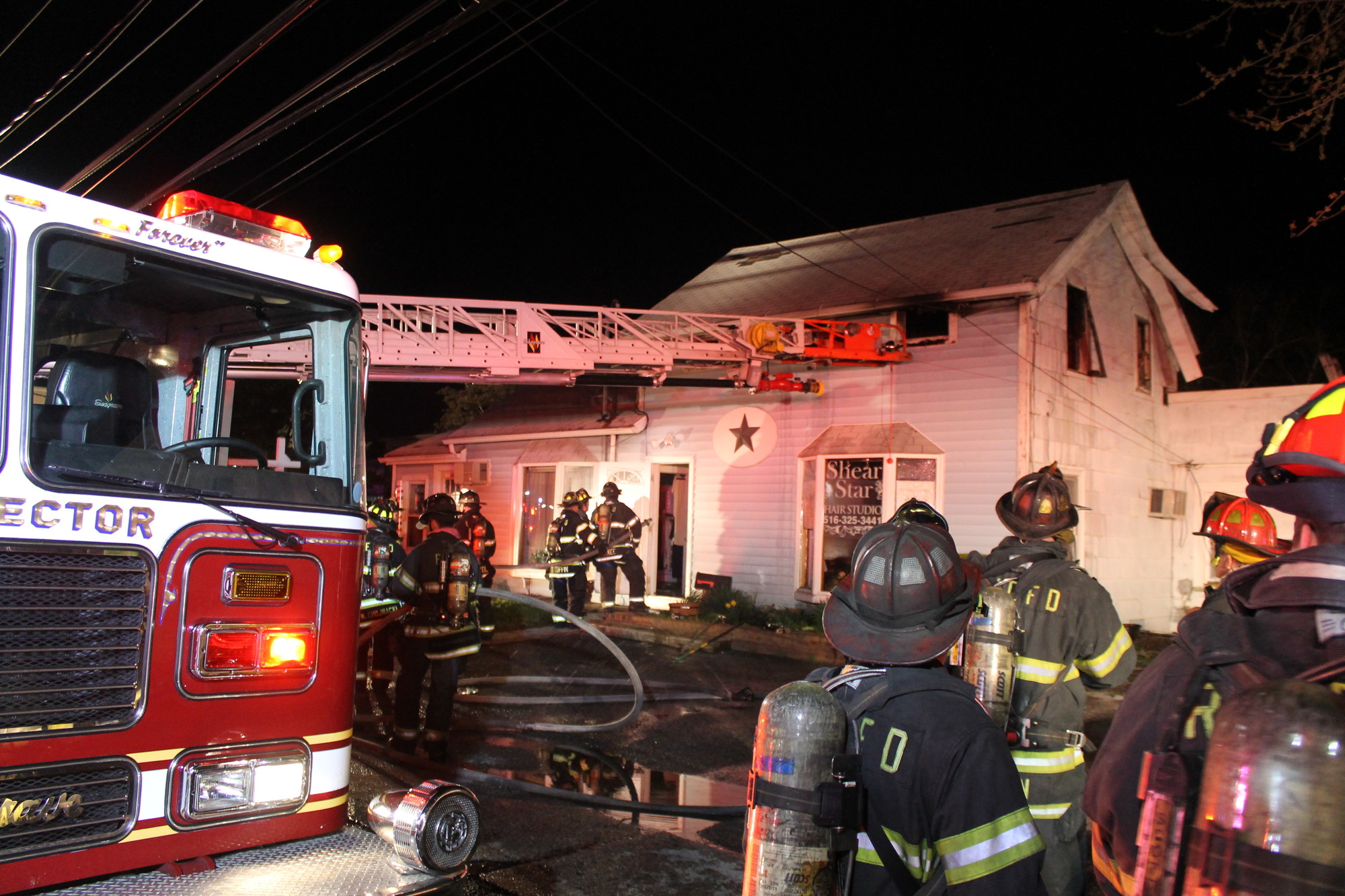 Firefighters battled a second-floor blaze on Ocean Avenue in East Rockaway on April 12.