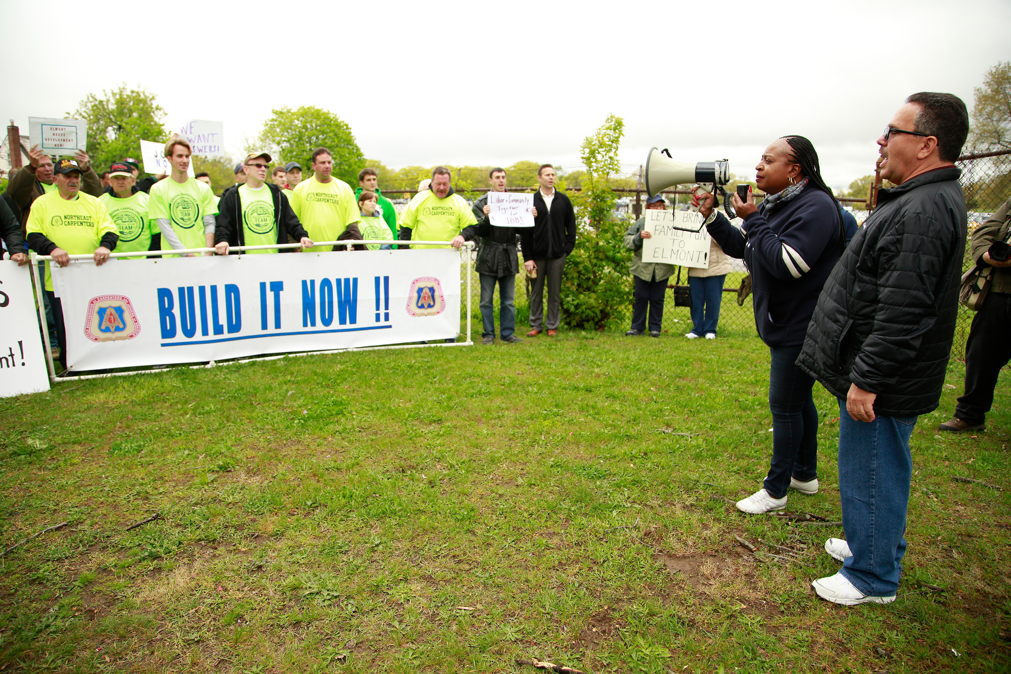 Sandra Smith, chairwoman of the Elmont Coalition for Sustainable Development, spoke to the crowd about the need for meaningful jobs in the area.