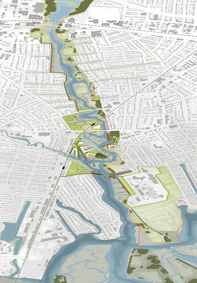 The plan will modify the entirety of Mill River, which runs from Hempstead Lake State Park in the north south to Bay Park and empties into the marsh.