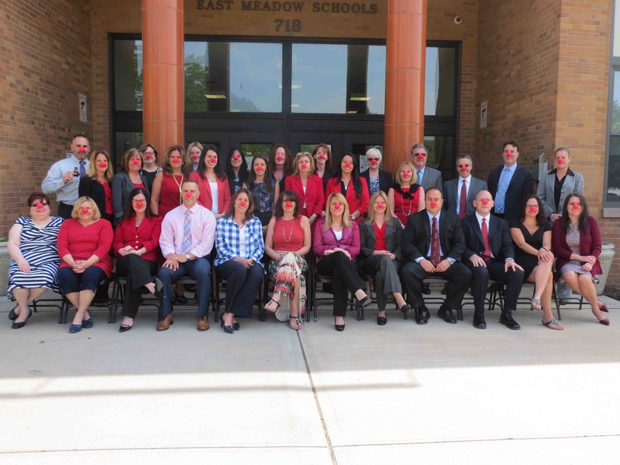 East Meadow School District administrators, PTA members and residents celebrated Red Nose Day last week.