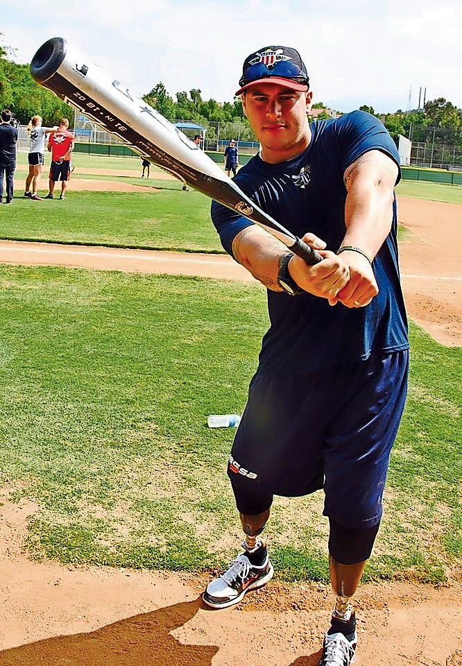 Matias Ferreira, formerly of Wantagh, played for the Wounded Warriors softball team after undergoing extensive rehabilitation to learn how to walk again.