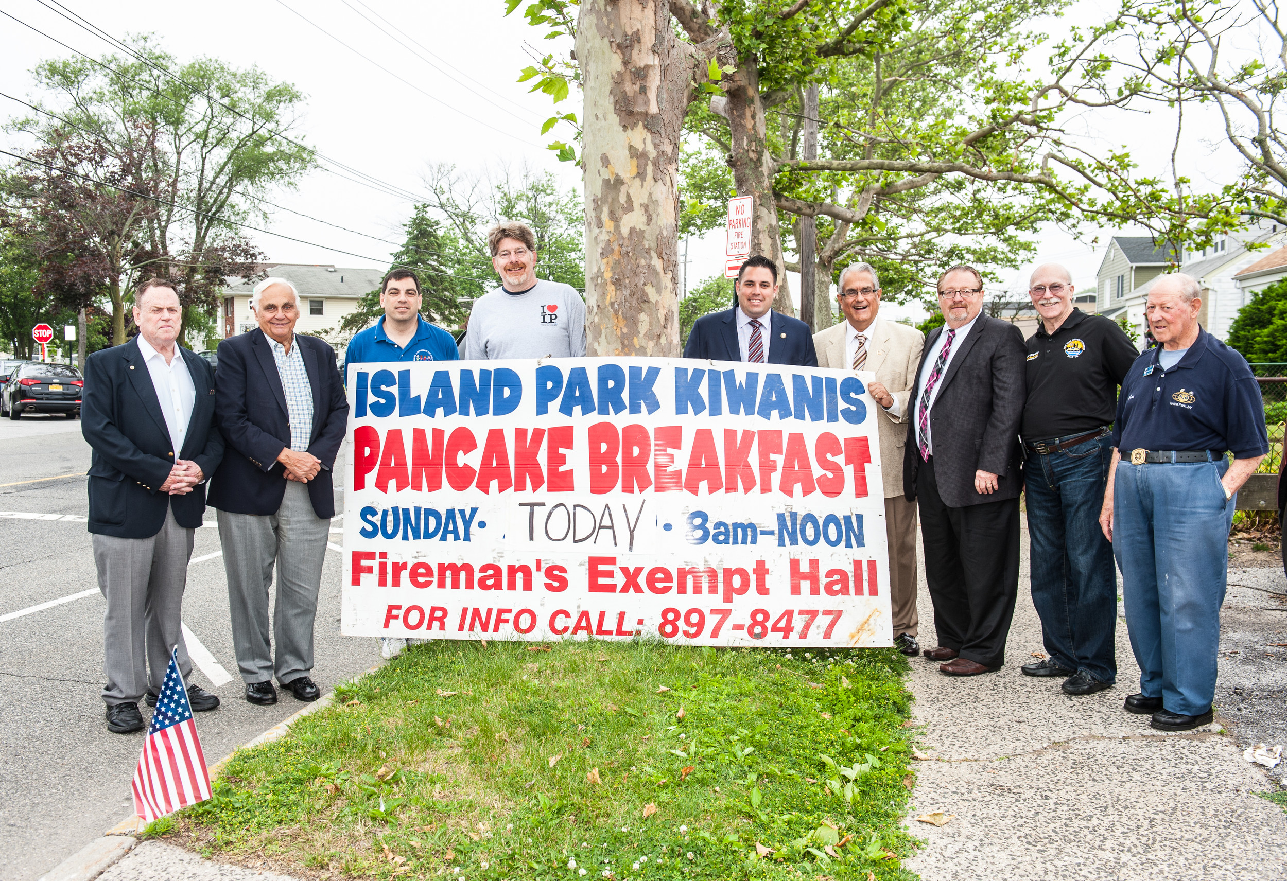 From left: Island Park Kiwanis acting President Barry Shaw, Treasurer Henry “Mickey” Hastava, Oceanside Kiwanis Club President Thomas Cesiro III, Island Park Chamber of Commerce Vice President Michael Scully, Hempstead Town Councilman Anthony D’Esposito and Town Supervisor Anthony Santino, Island Park Mayor Michael McGinty and Kiwanis Long Island South West Lt. Governor Bruce Brooks, and Co-President Gene Vandermosten.