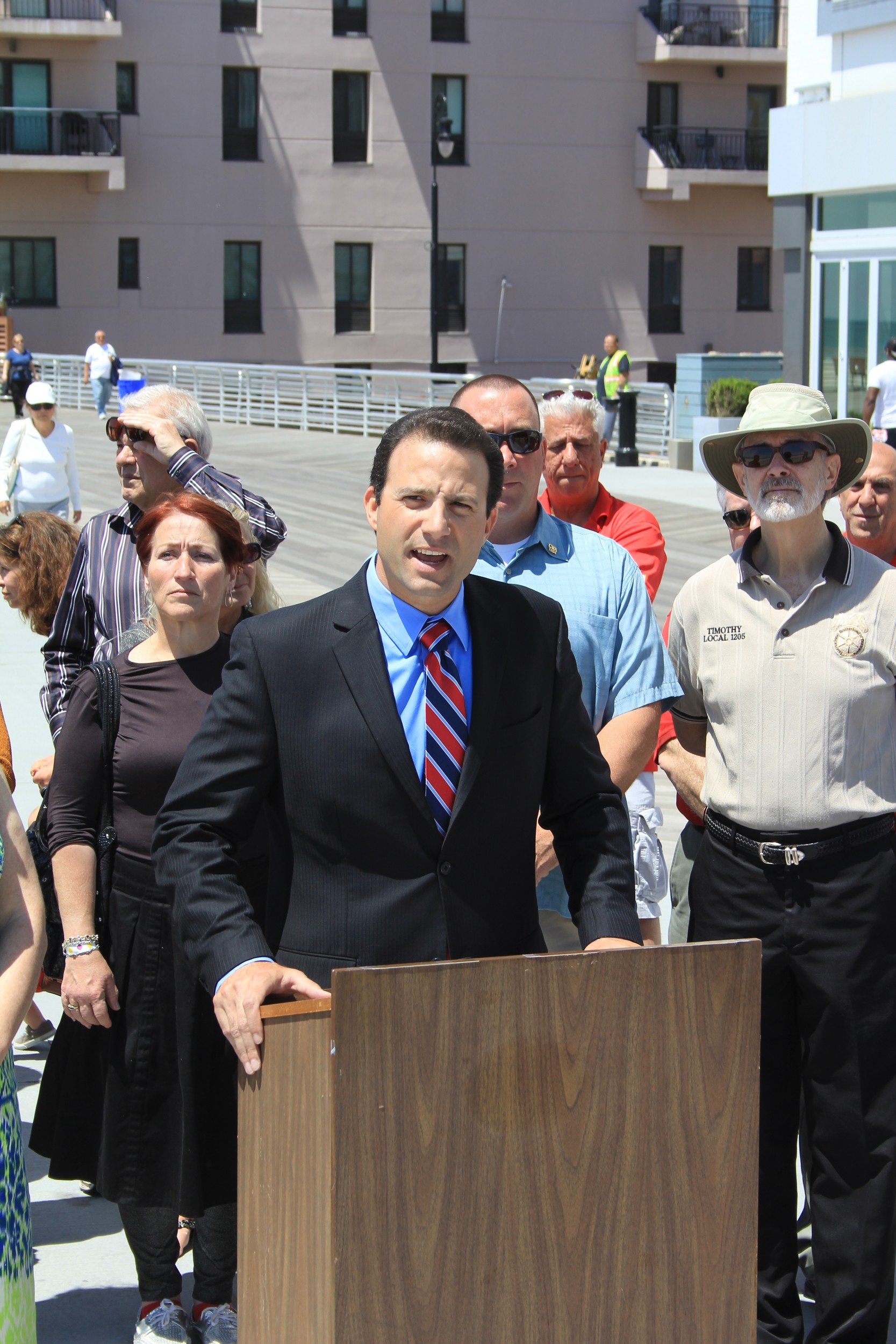 Councilman Anthony Eramo, pictured at a press conference on the boardwalk in 2014, announced his candidacy for State Assembly last month and was endorsed by the Working Families Party and the Nassau Independence Party on Tuesday.