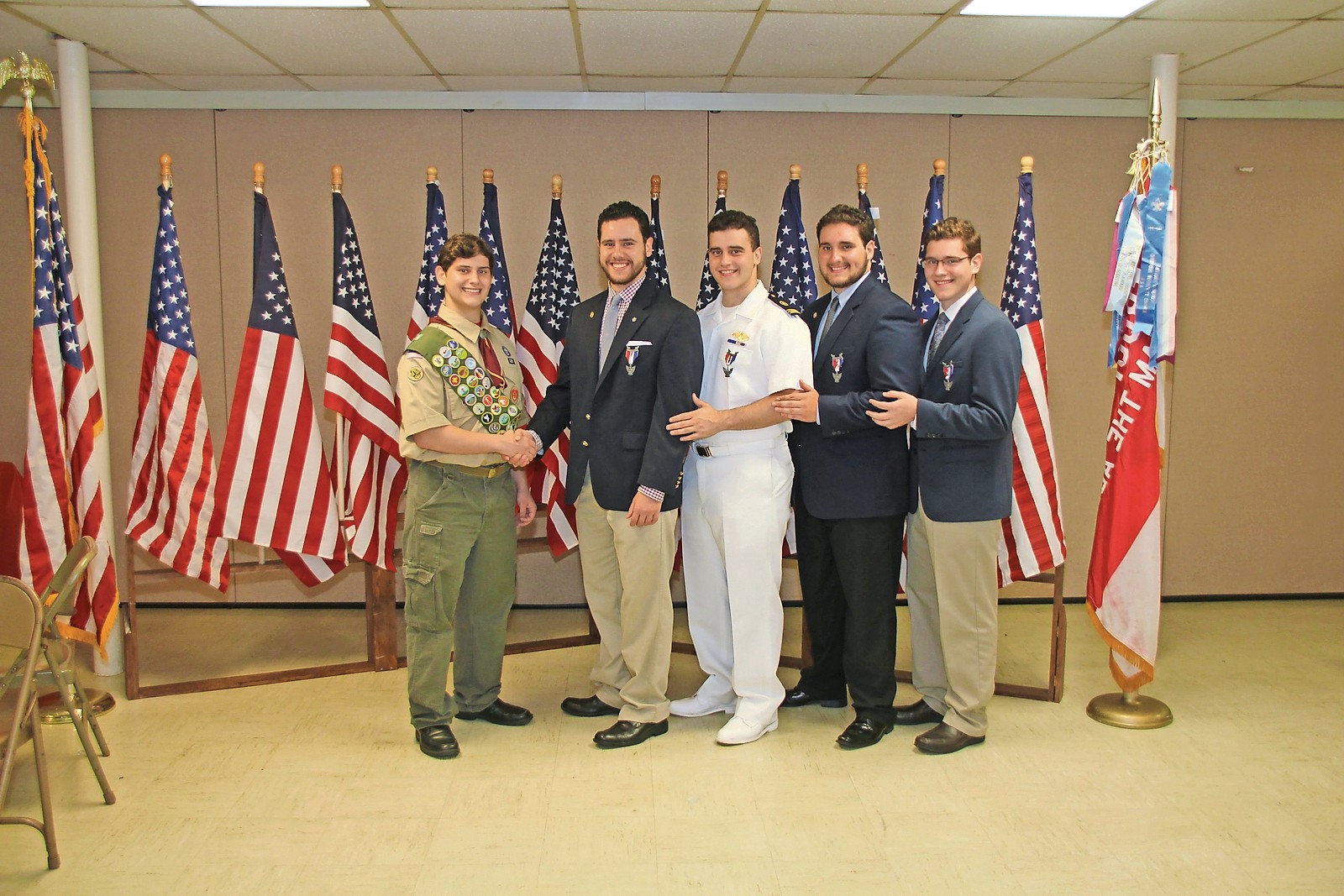 New Eagle Scout Nathaniel Lettieri, left, was congratulated by his brothers, who also are Eagle Scouts, Philip, Vincent, Quentin and Joseph at his Court of Honor ceremony on June 4.