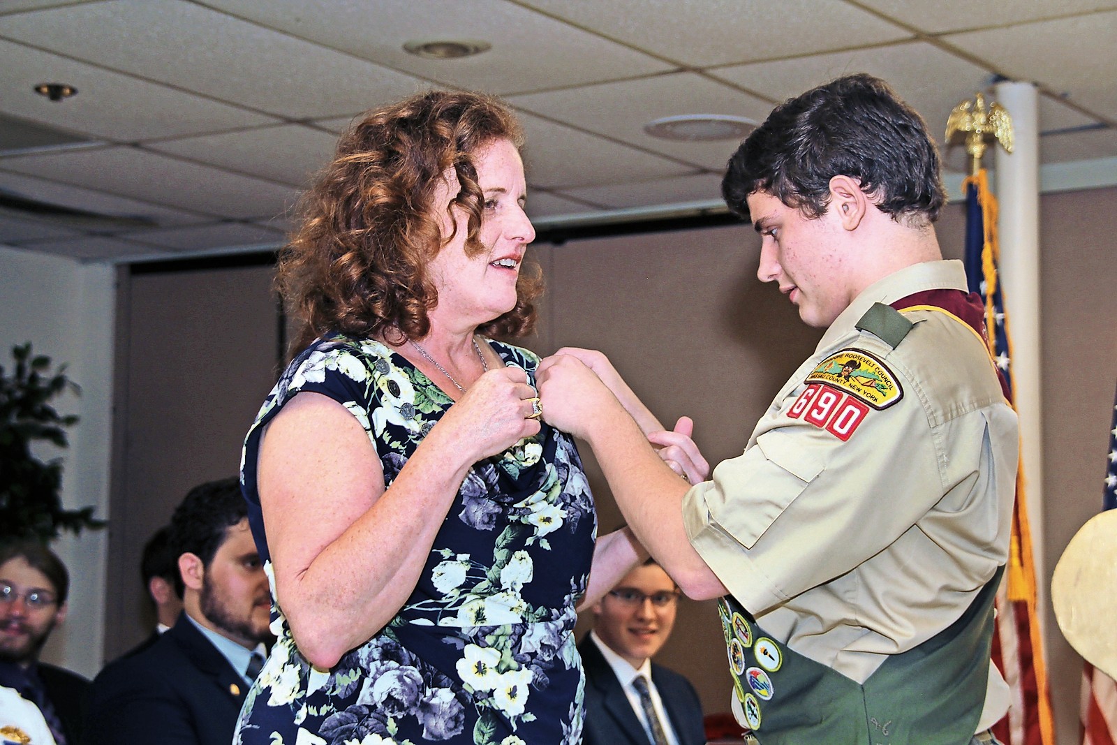 Eagle Scout Nathaniel Lettieri gave a pin to his mother.