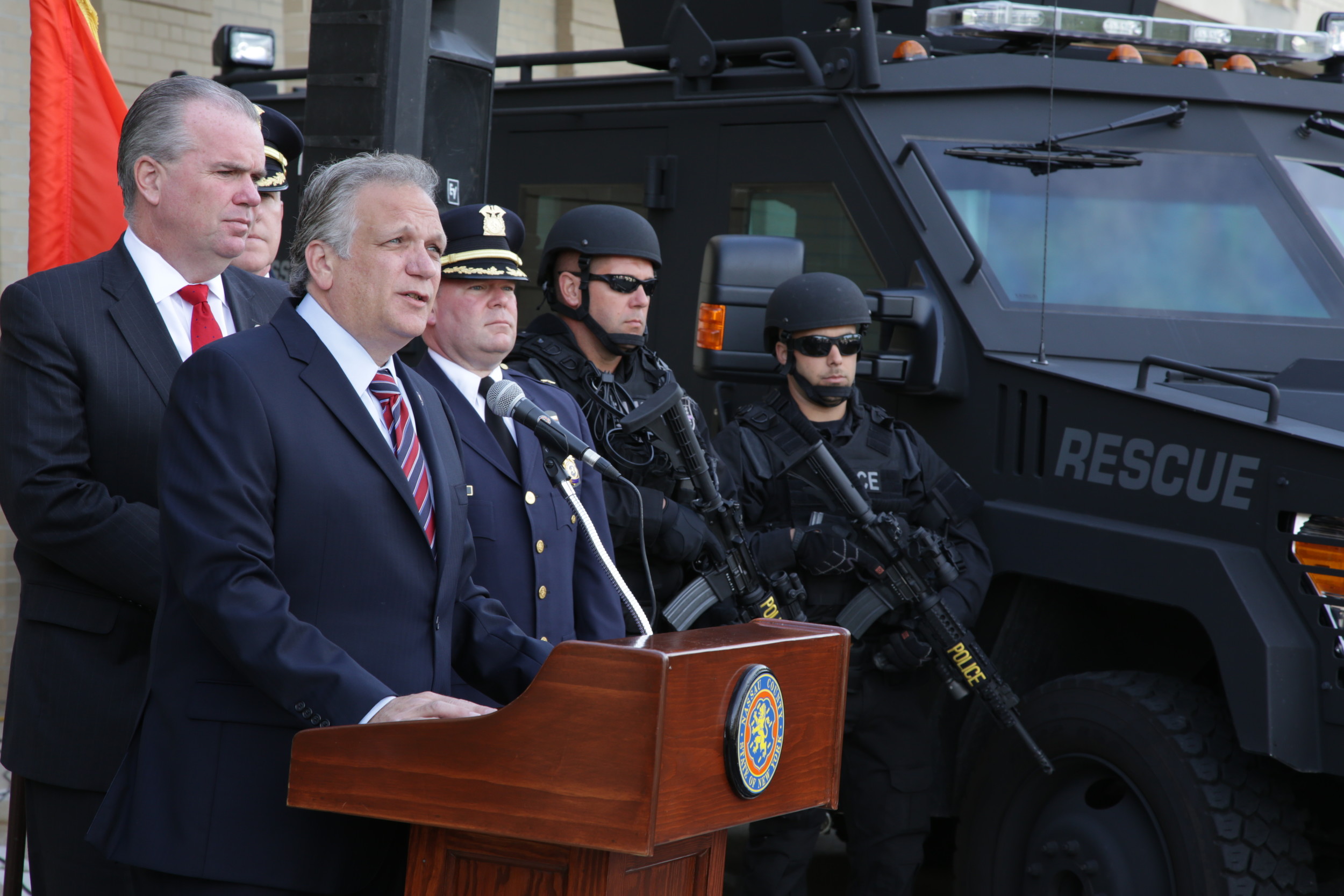 County Executive Ed Mangano, with Acting Police Commissioner Thomas Krumpter, announced increase police surveillance in the wake of the mass shooting in Orlando.
