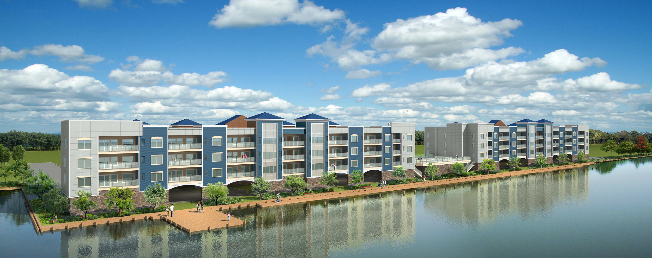 An artists rendering of the new apartment buildings that will be built on the site of Paddy McGee’s in Island Park.