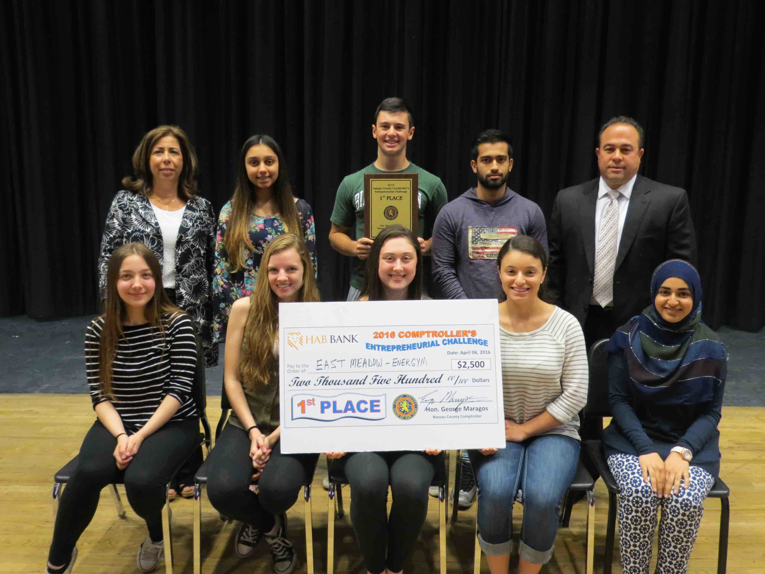 East Meadow High School’s student business team, Energym, placed first in the Nassau County comptroller’s fourth annual entrepreneurial challenge.