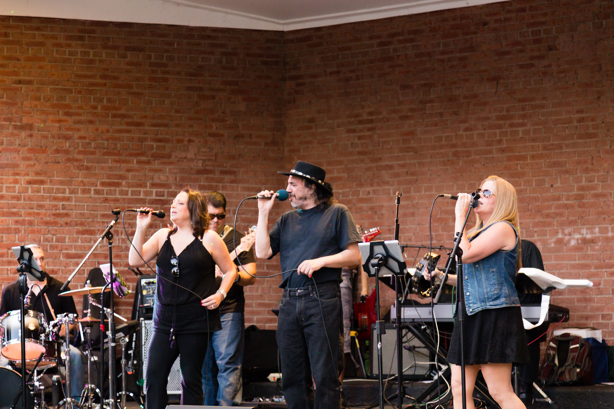 Members of  The Steel Silk Band performing at The East Rockaway Summer Concert Series at Memorial Park in East Rockaway, New York on Saturday July 2nd 2016.