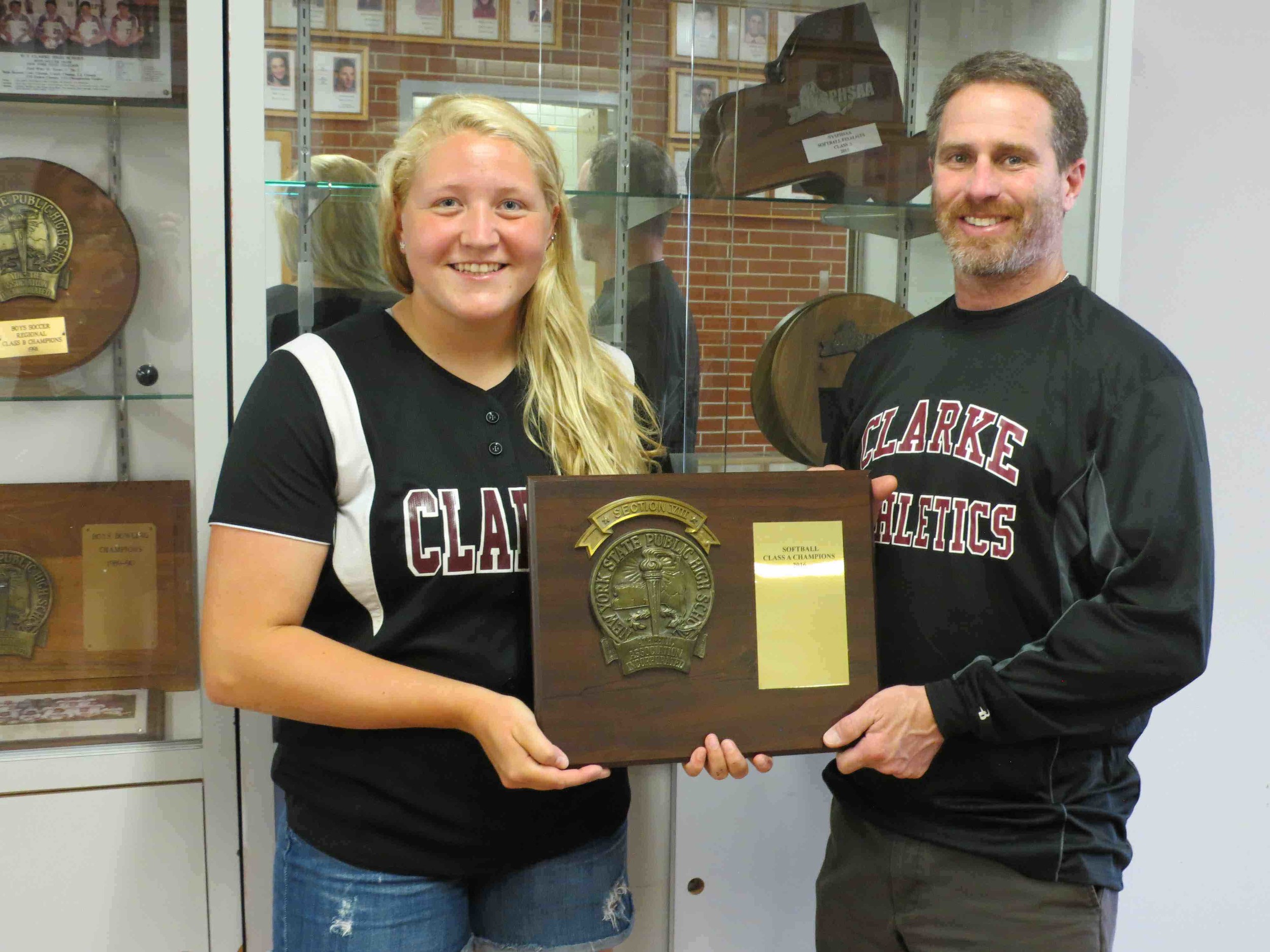 W.T. Clarke High School Athletic Director Joshua Friedman congratulated Sarah Cornell.