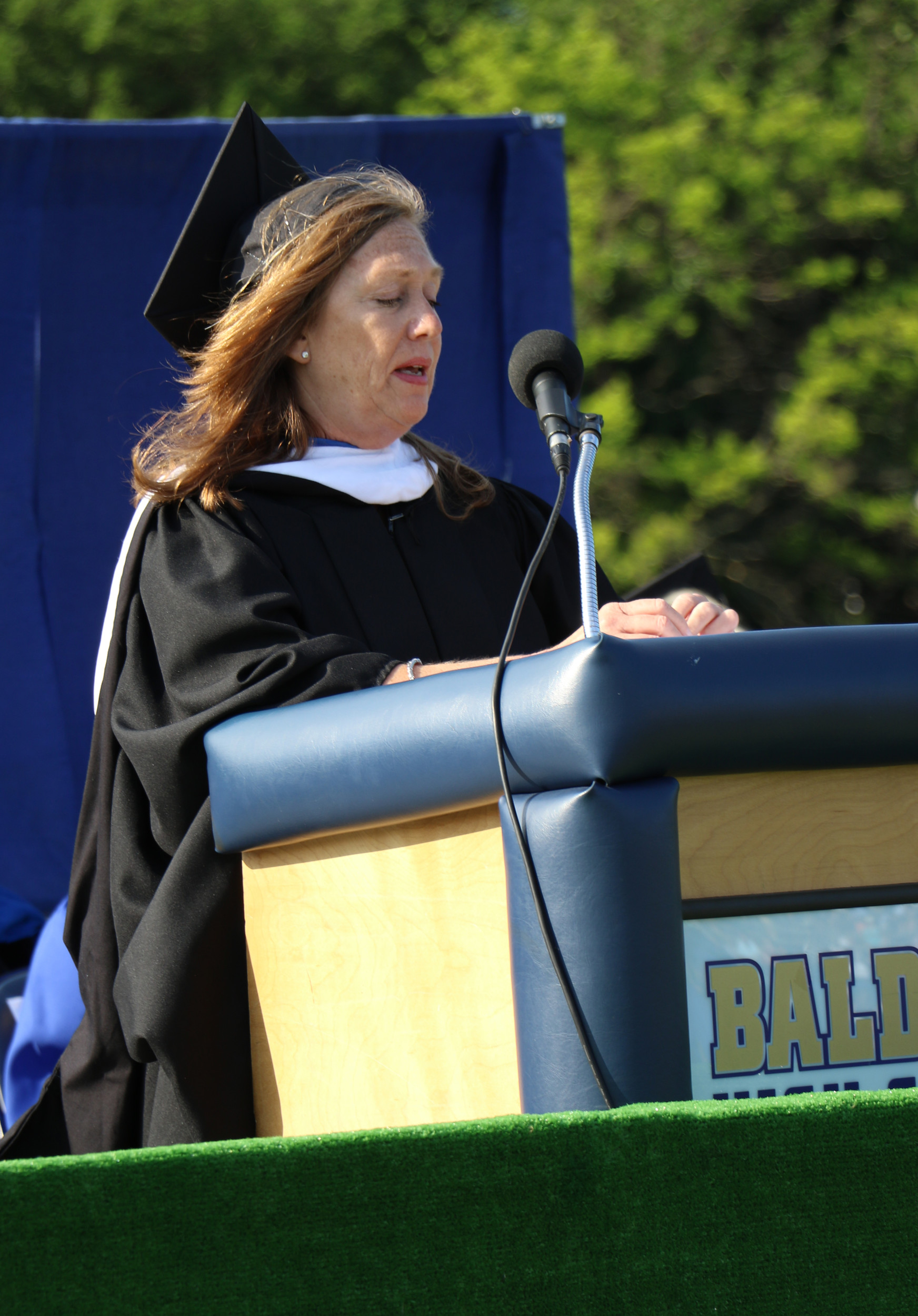 Baldwin High School Principal Susan Knors, speaking at the graduation ceremony, retired on June 24, ending two decades of working in the district.