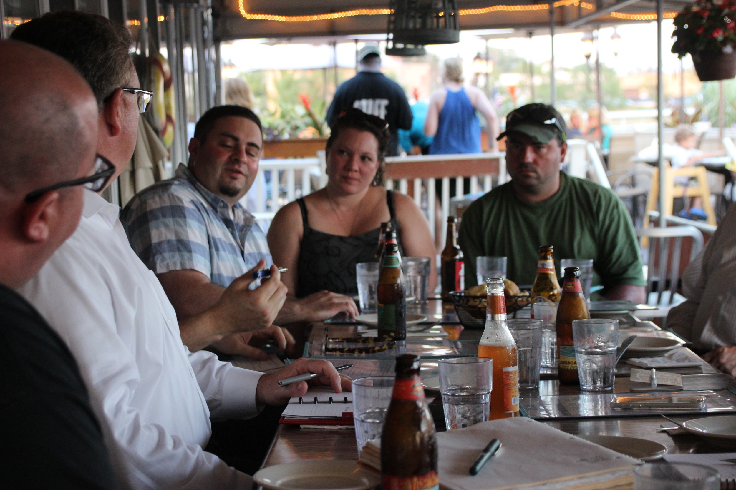 Residents met casually at Reel on July 6 to discuss creative ideas for attracting new businesses to the community.