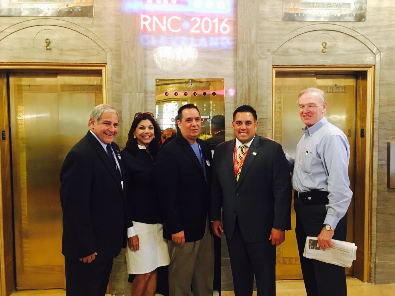Valley Stream officials, from left, John and Barbara DeGrace and John Tufarelli attended the 2016 Republican National Convention with Hempstead Town Councilman Anthony D’Esposito and Nassau County Legislator Howard Kopel, among others.