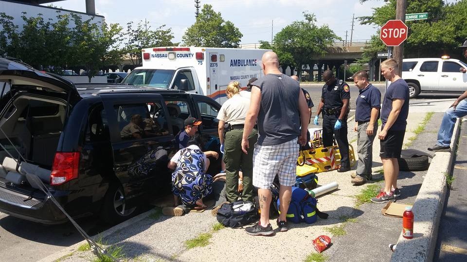 Valley Stream firefighters responded to the scene of a man trapped under a vehicle on Sunrise Highway on July 22.