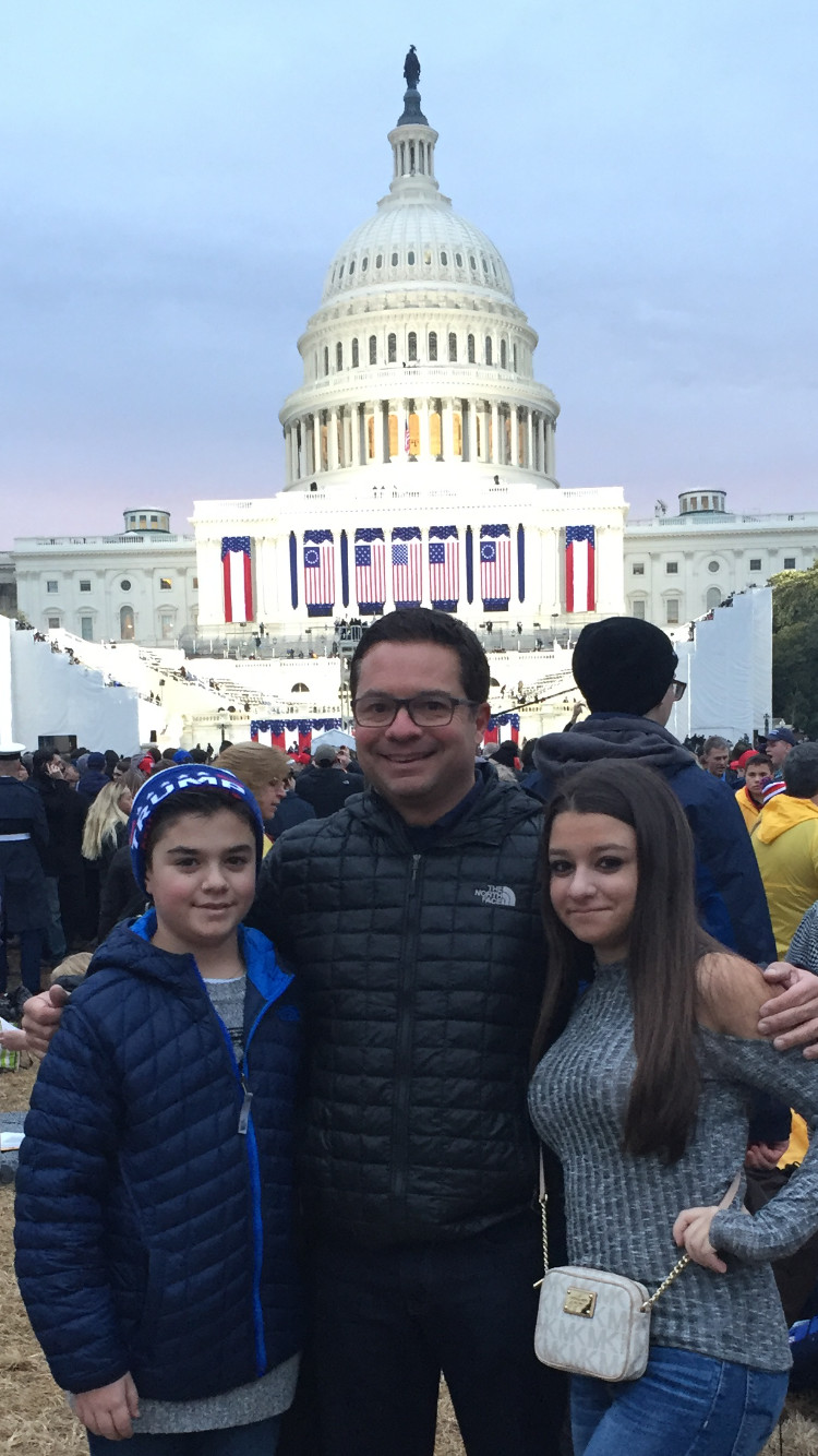 Atlantic Beach Mayor George Pappas with his children, George III and Mia, at the presidential inauguration on Friday.