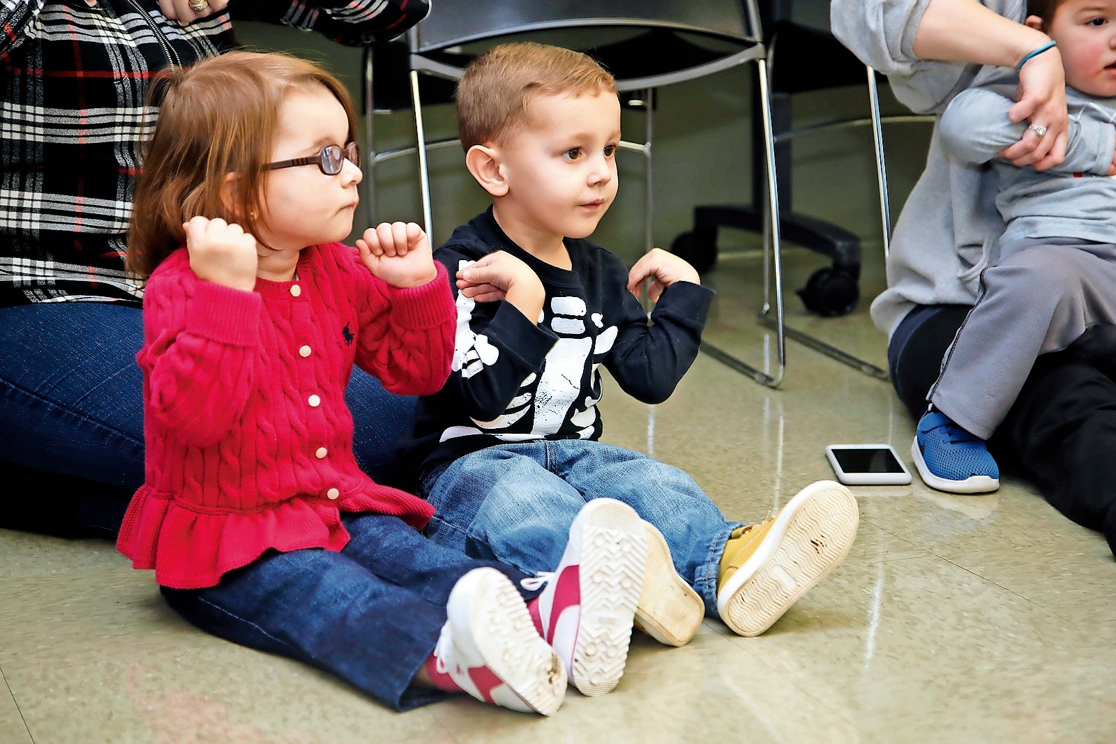 Isabella Rendano, 2, and Joseph Westhoff, 3, participated in Tot Time activities together.