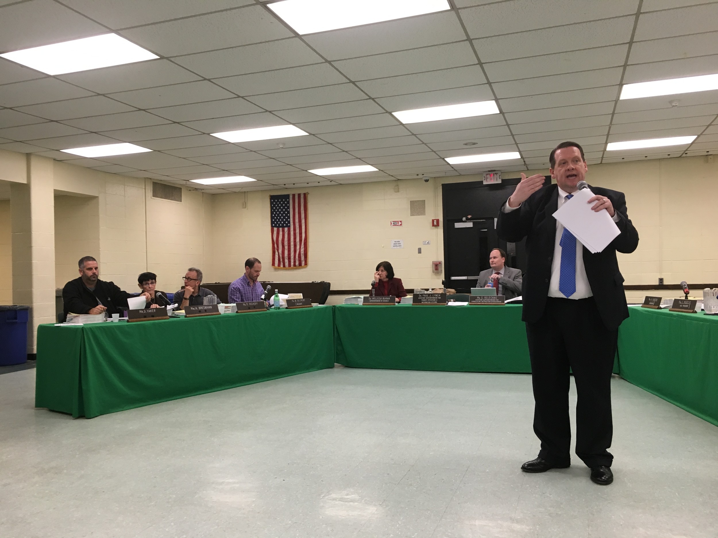 Dr. Paul Lynch, the superintendent for finance at Lynbrook Public Schools, presented a proposed balanced budget on Feb. 15 that includes plans to expand the district’s tablet program.