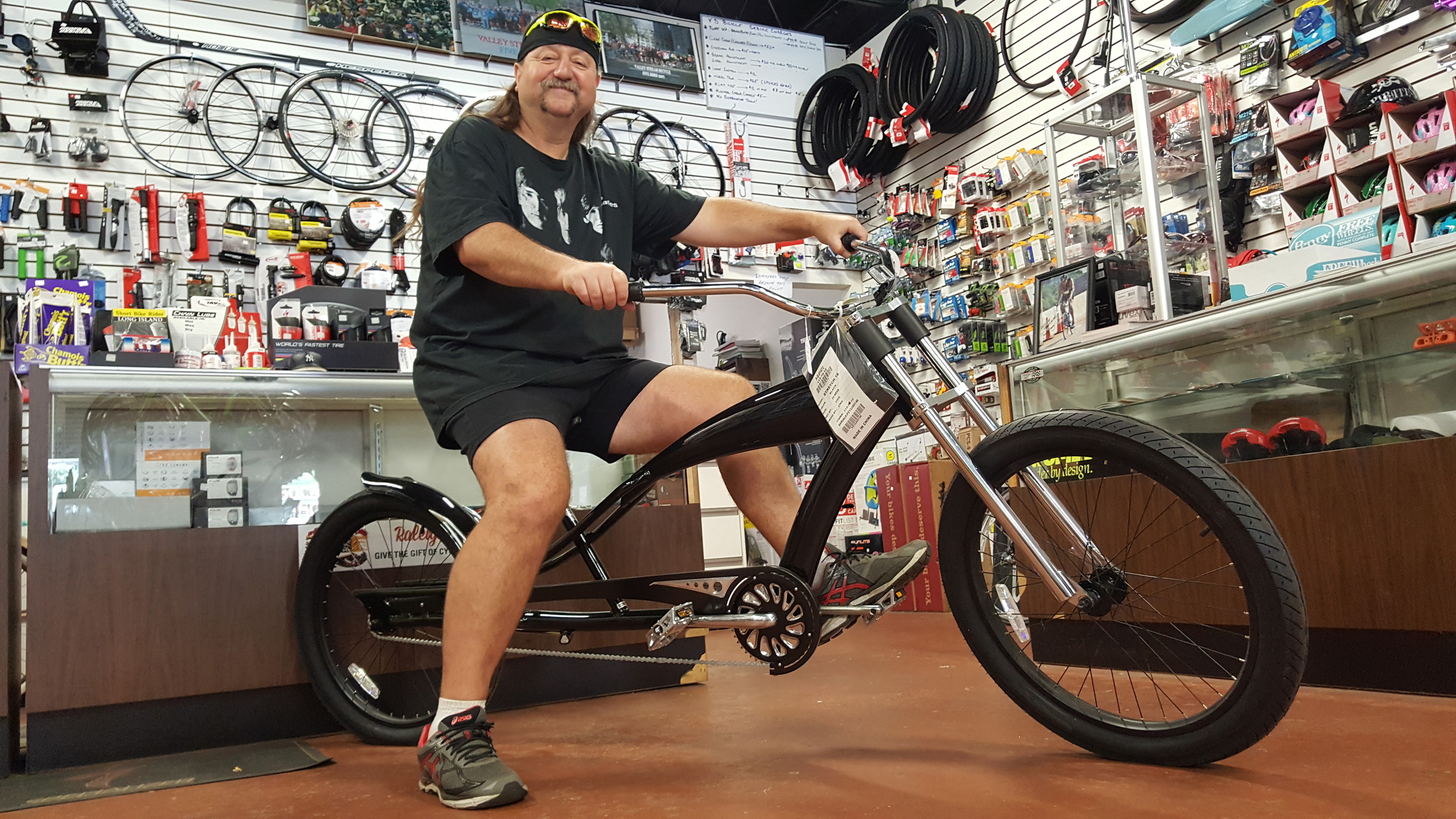 Tommy Cuccias sat on a “phat” bike at Valley Stream Bicycle, on Merrick Road in Lynbrook, last summer.