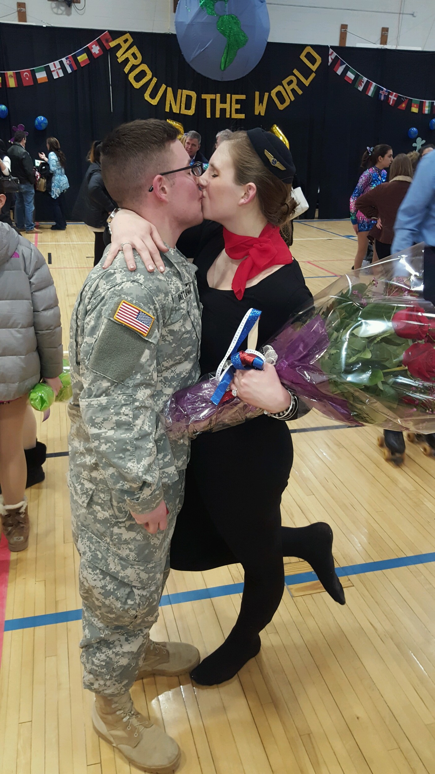 Robert Battafarano and Michelle Troici shared a kiss shortly after he proposed to her during the 54th annual Roller Skating Show at Oceanside Middle School on March 3.