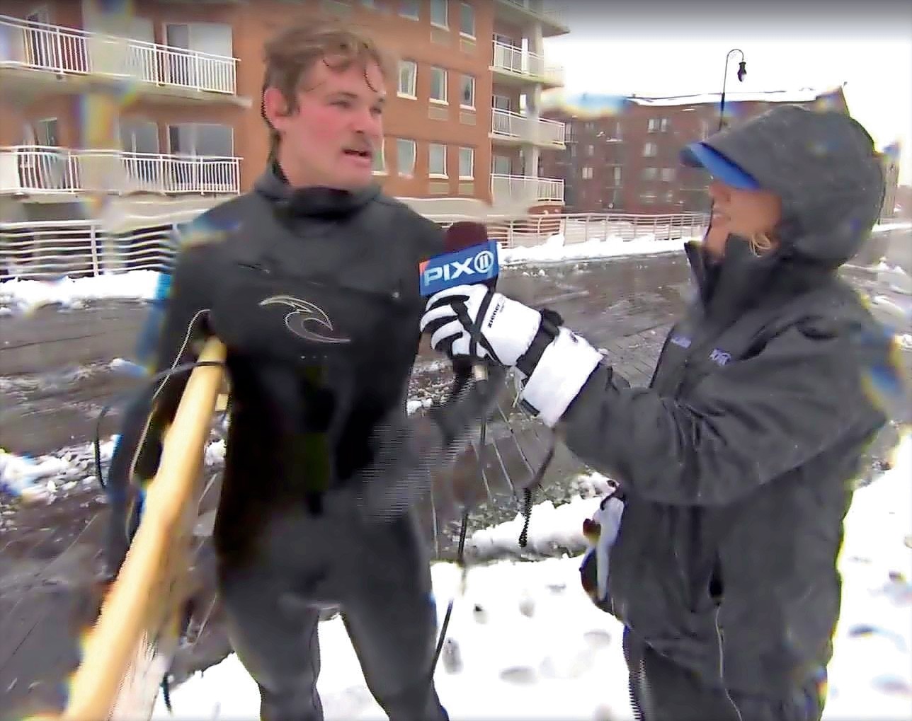 Surfer Adam Winerip made the news on Tuesday, and told PIX11 reporter Kirstin Cole that it was his first time surfing and had floated for about a mile in a nor’easter.