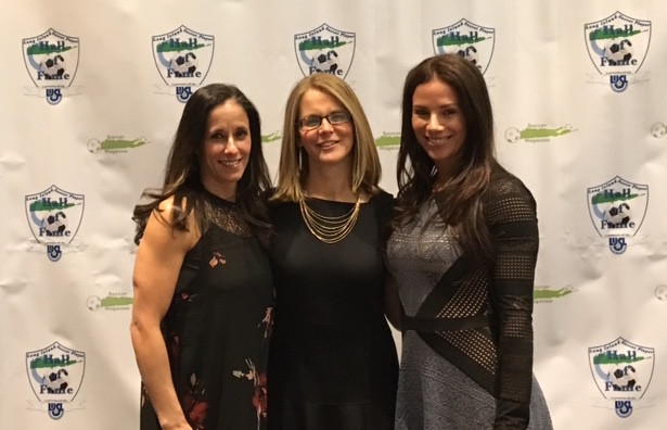 Former South Side High School and Long Island Lady Rough Rider standouts Dina Grossman Case, from left, Traci Sofsian Maier and Kim Conway Haley were all inducted in the Long Island Soccer Player Hall of Fame on March 4.