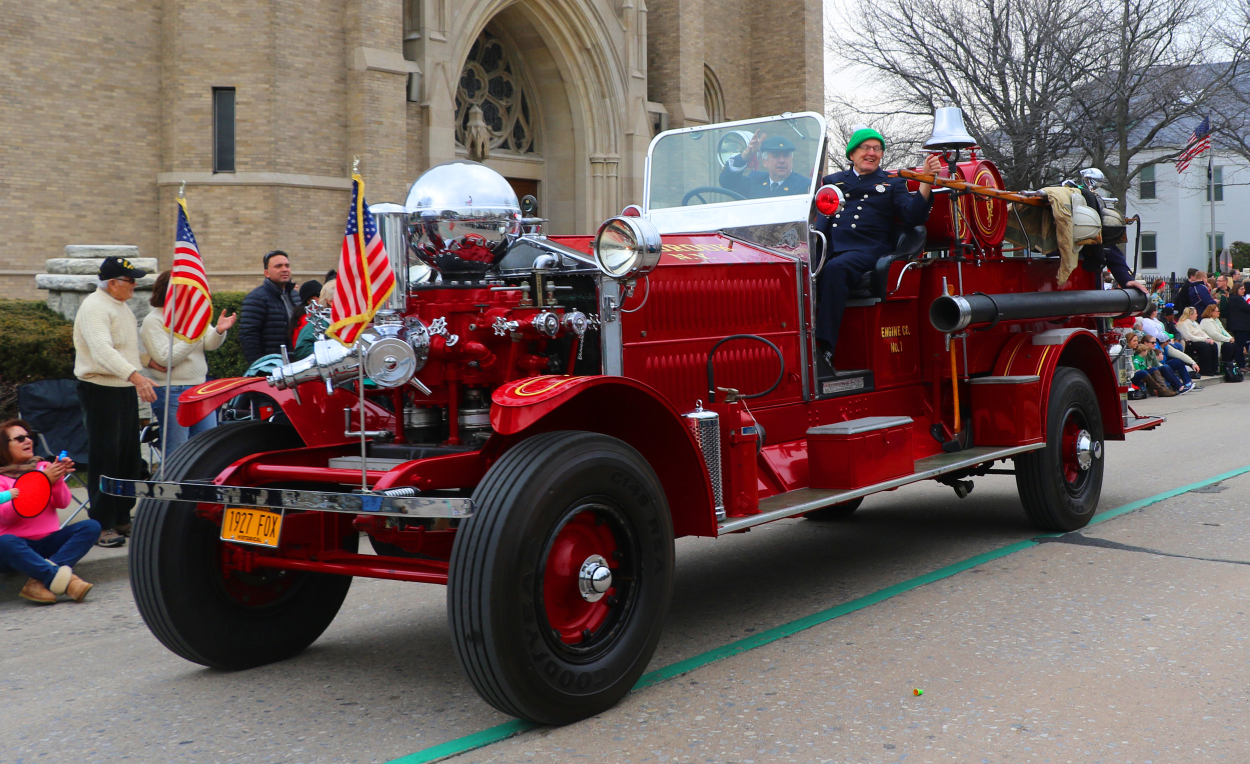 The Lynbrook fire department showed off one of its vintage 1927 Fox fire trucks.